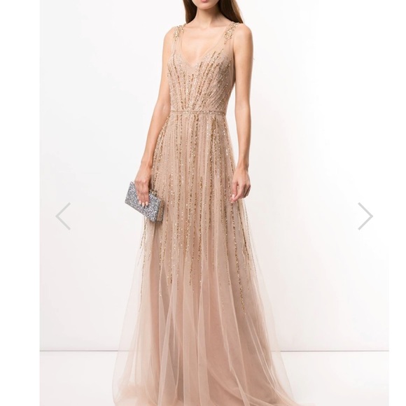 Marchesa Sleeveless Beaded V-Neck Gown - Picture 6 of 8